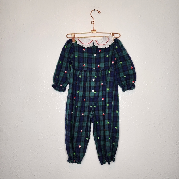 Vintage B.T. Kids Romper Bubble Lace Collar Apple Embroidery 24 months - Picture 2 of 7